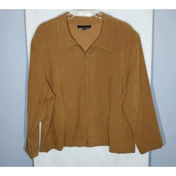 Briggs New York Womens Faux Suede Jacket Sz 24W Brown Full Zip Buttery Soft Cozy - Picture 1 of 9